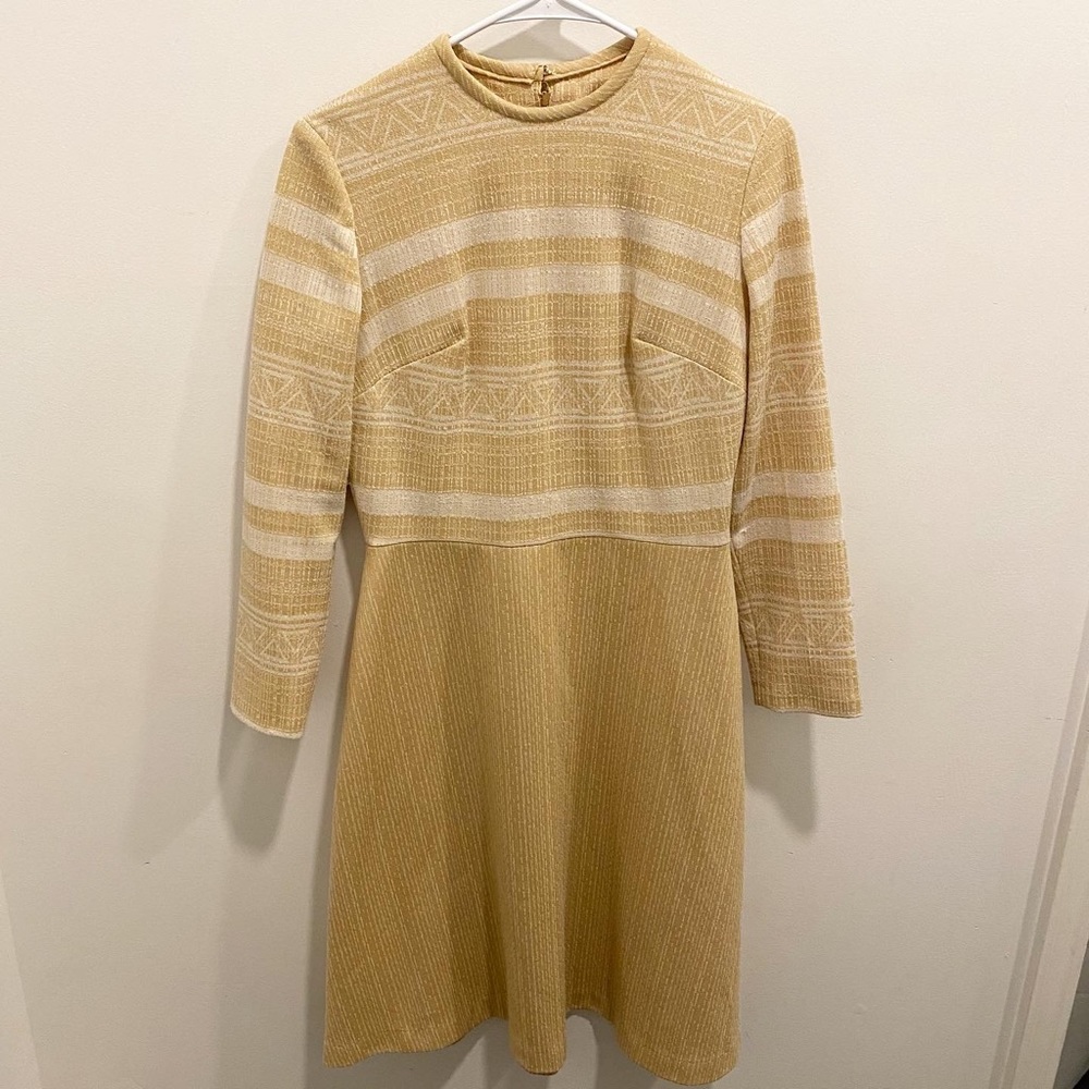 Vintage Golden Wheat Yellow Abstract 60s Dress